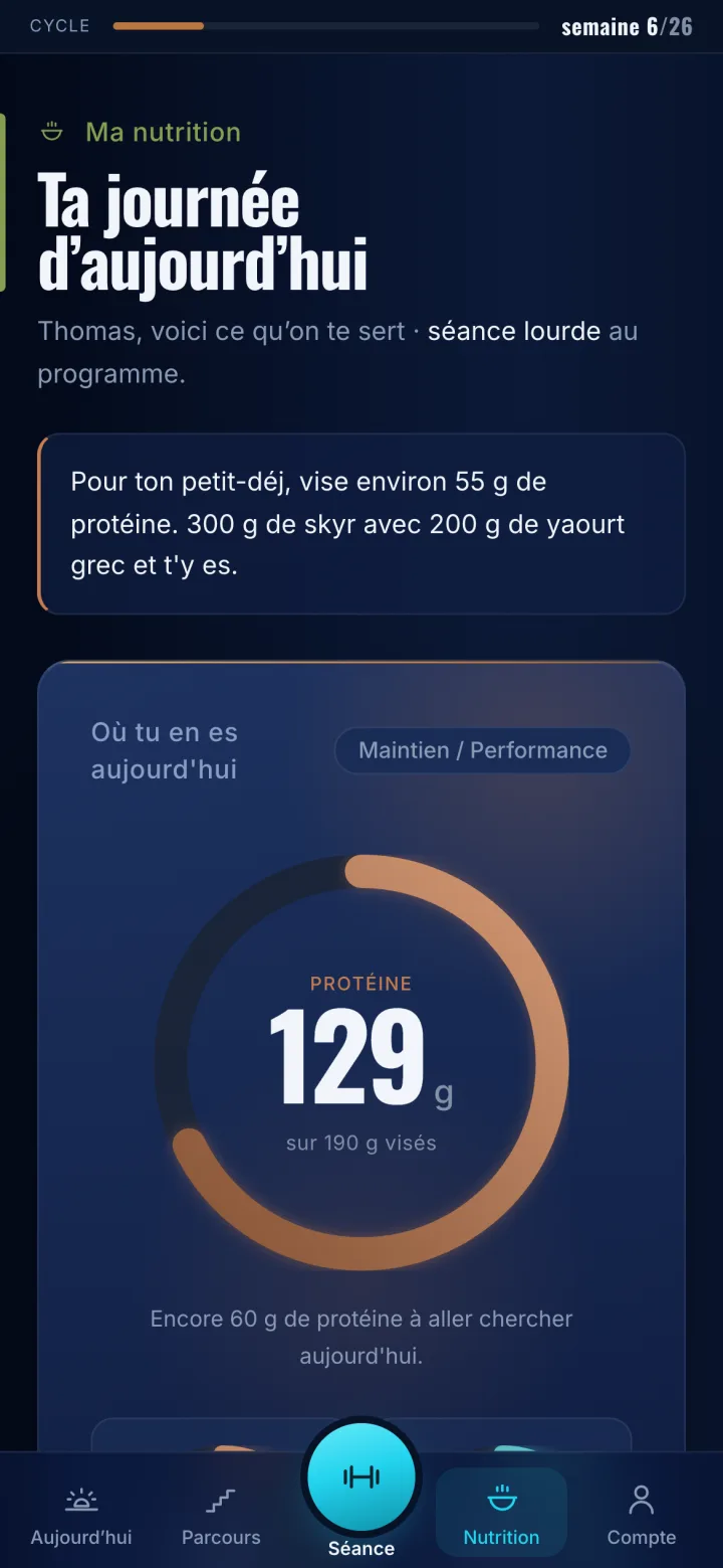 La journée nutrition dans l’app, en grammes