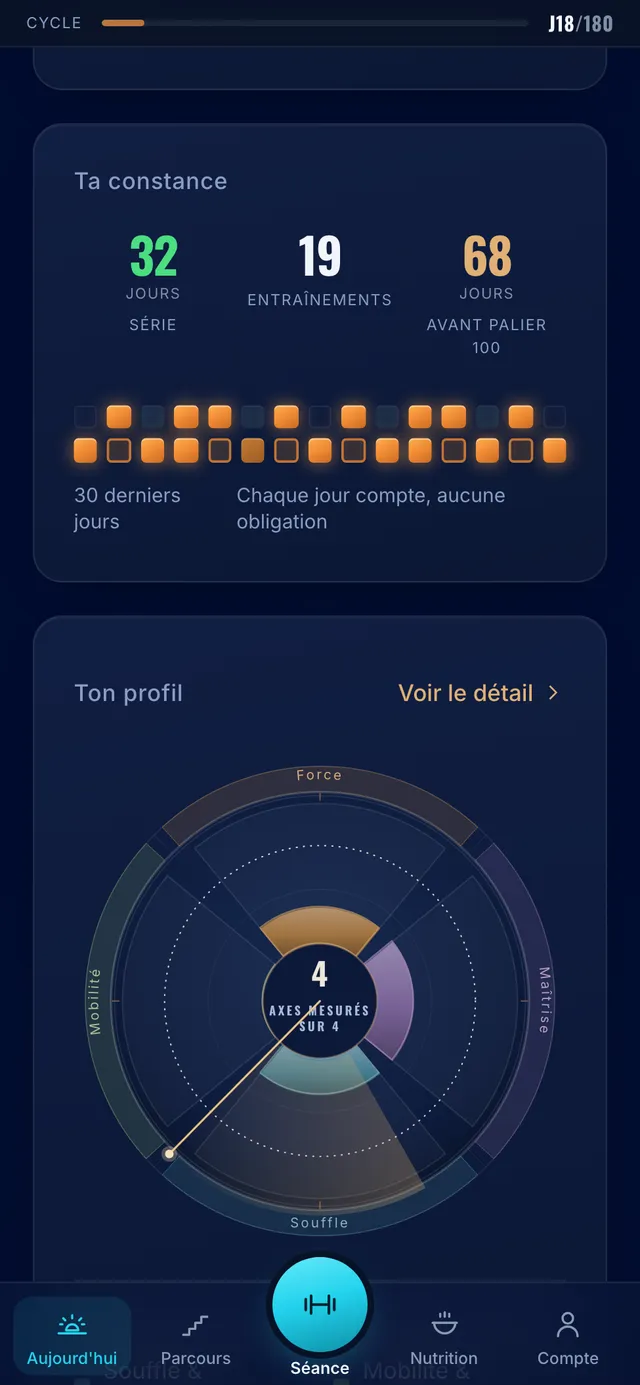 Ton profil sur les quatre familles : Force, Souffle, Maîtrise, Mobilité